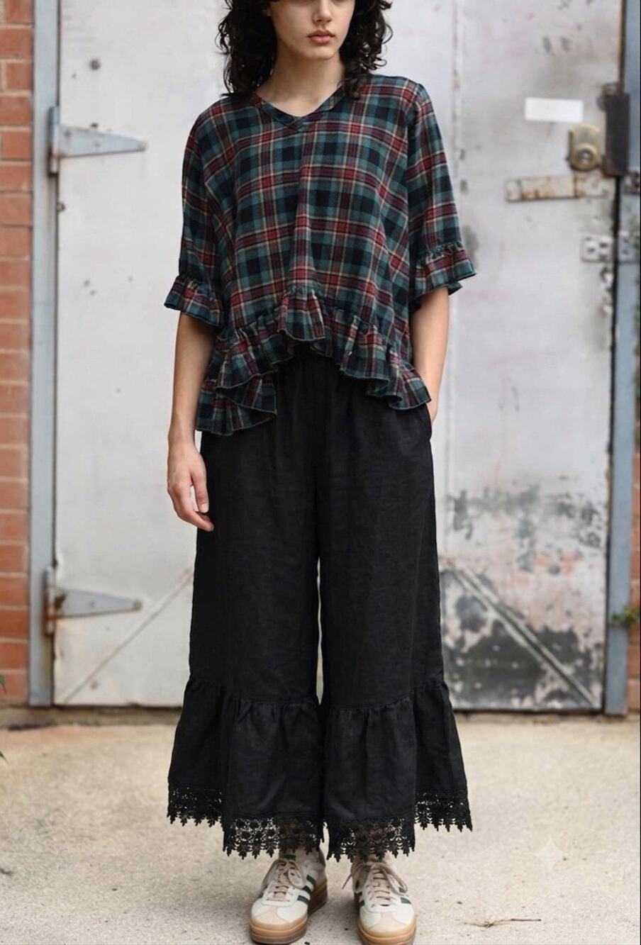 NWT Heart's Desire Black 100% Linen Summer Knicker Pants Lagenlook